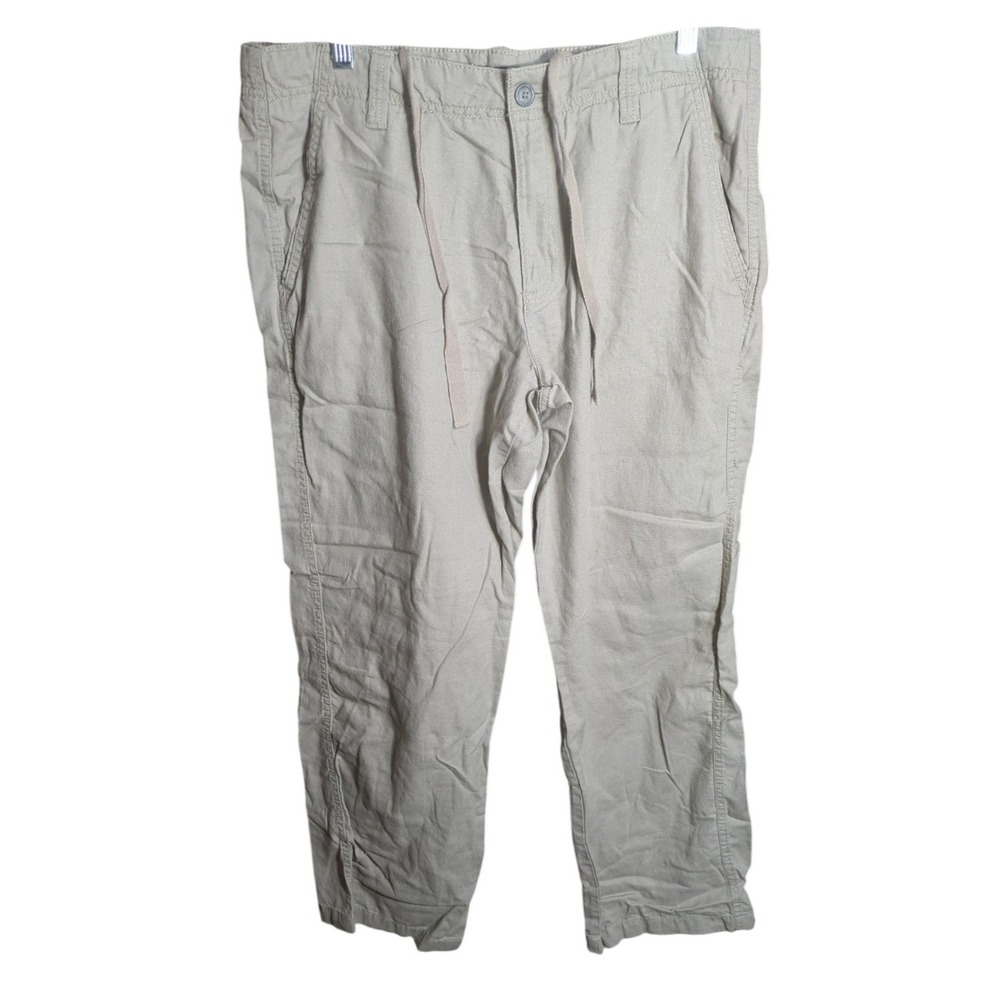Marc Anthony Mens Tan Linen Cotton Blend Drawstring Straight Leg Pants 34x30